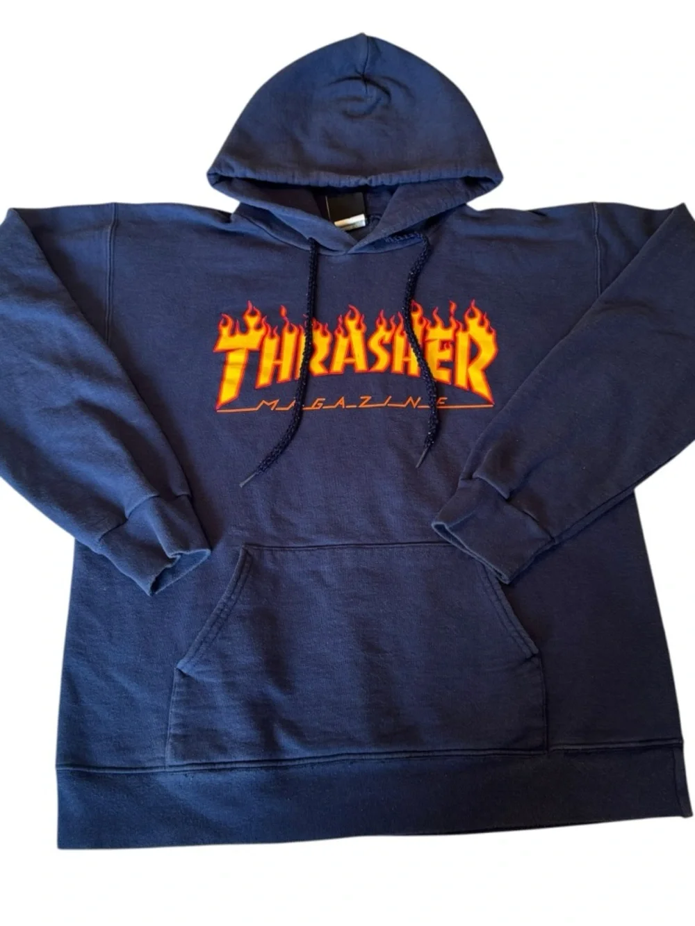 Vintage Thrasher Skateboarding Hoodie Sweatshirt Mens Size S Blue Flames